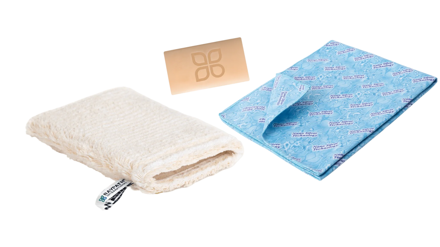 BEIGE CLEANING GLOVE + DRYING CLOTH + NANOSILVER SOAP